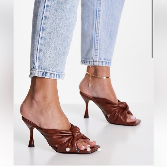 ASOS Design Hector Chic Brown Leather Knotted Mules - Picture 1 of 12